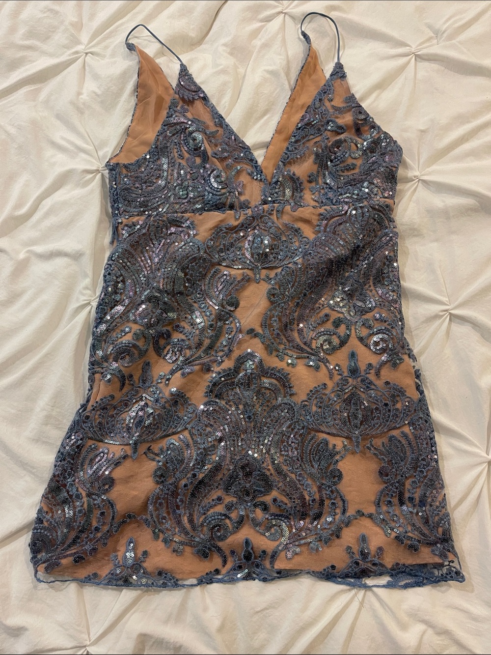 Free people blue sequin and lace dress